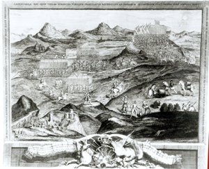 The Battle Array of Carberry Hill near Edinburgh with the Surrender of Mary, Queen of Scots to the Confederate Lords of Scotland and the Escape of Earl Bothwell in 1567, engraved by the artist by George Vertue